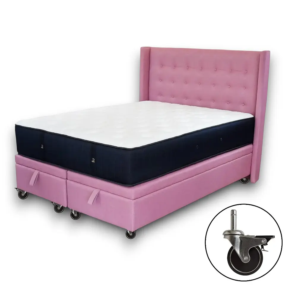 Cama Baul 2 Plazas + Colchon CIC + Respaldo / Con Ruedas (Rosa) 6