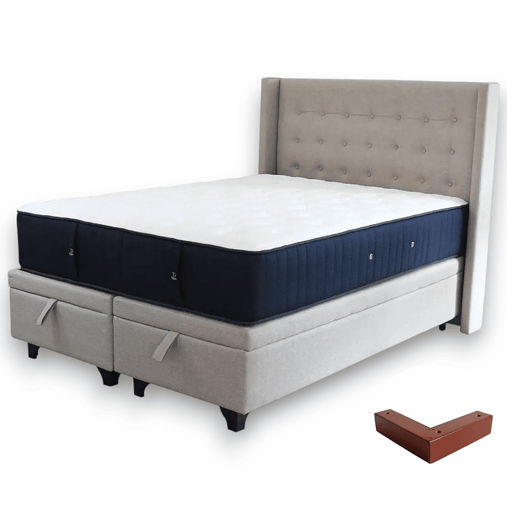 Cama Baul King + Colchon CIC + Respaldo / Con Patas (Beige) 3