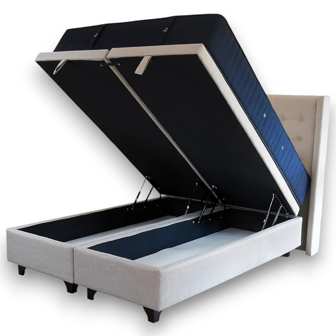 Cama Baul King + Colchon CIC + Respaldo / Con Patas (Beige) 2