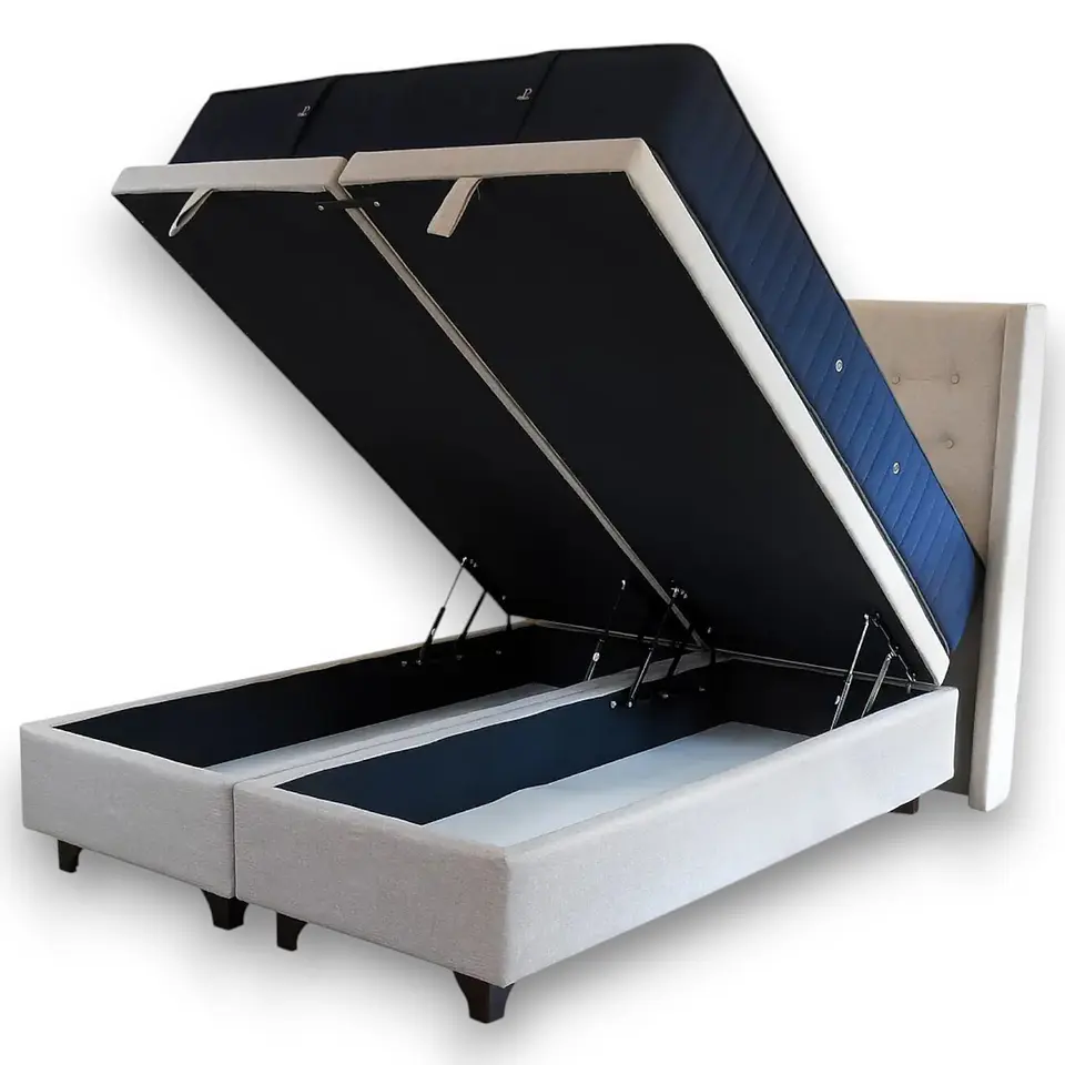 Cama Baul King + Colchon CIC + Respaldo / Con Patas (Beige) 2