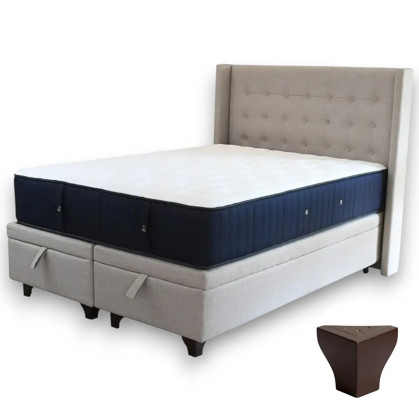 Cama Baul King + Colchon CIC + Respaldo / Con Patas (Beige) 5