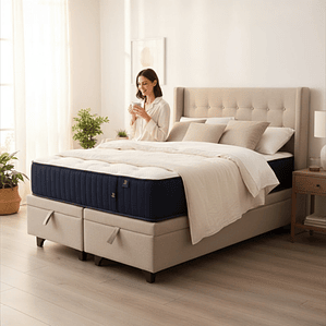 Cama Baul King + Colchon CIC + Respaldo / Con Patas (Beige)