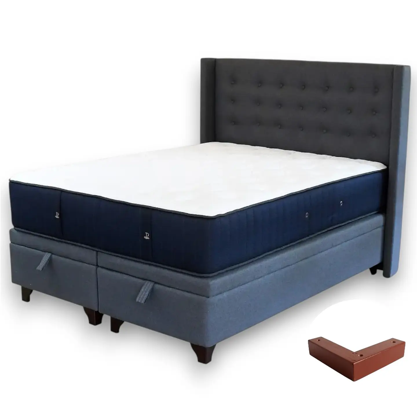 Cama Baul King + Colchon CIC + Respaldo / Con Patas (Gris) 3
