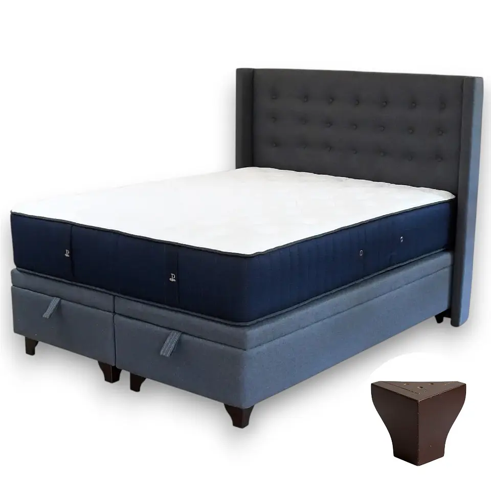 Cama Baul King + Colchon CIC + Respaldo / Con Patas (Gris) 5