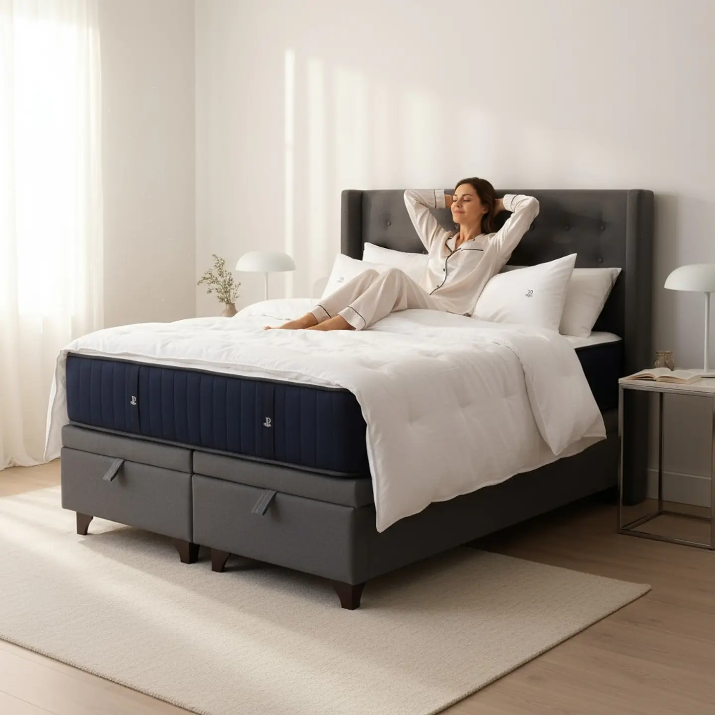 Cama Baul King + Colchon CIC + Respaldo / Con Patas (Gris) 1