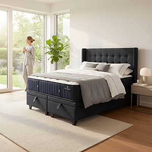 Cama Baul King + Colchon CIC + Respaldo / Con Patas (Negro)