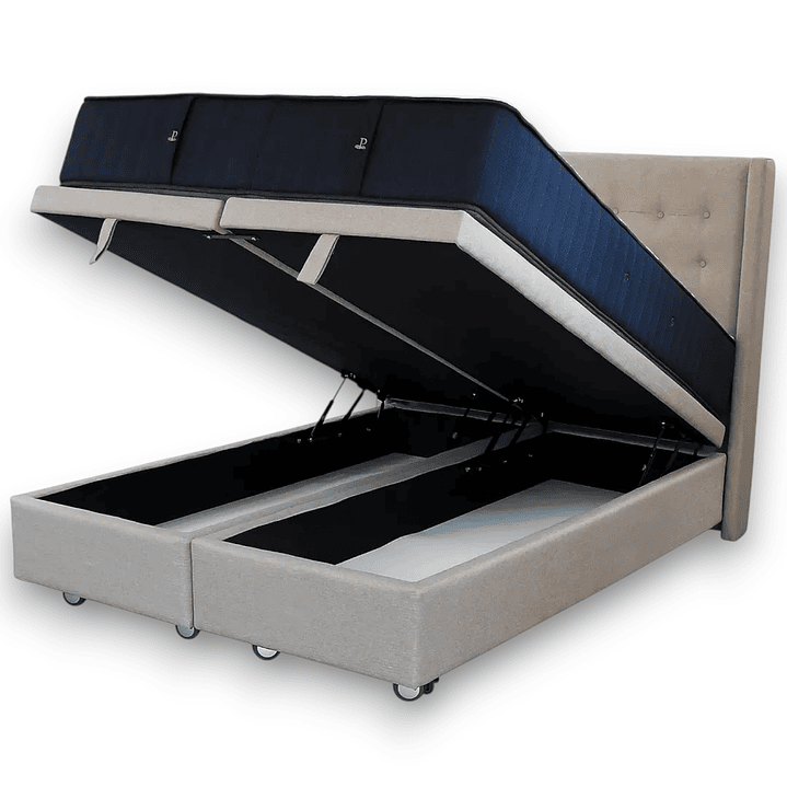 Cama Baul King + Colchon CIC + Respaldo / Con Ruedas (Beige) 2