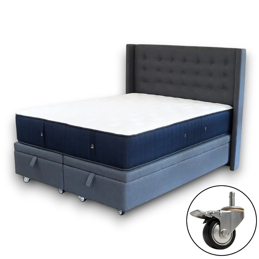 Cama Baul King + Colchon CIC + Respaldo / Con Ruedas (Gris) 9