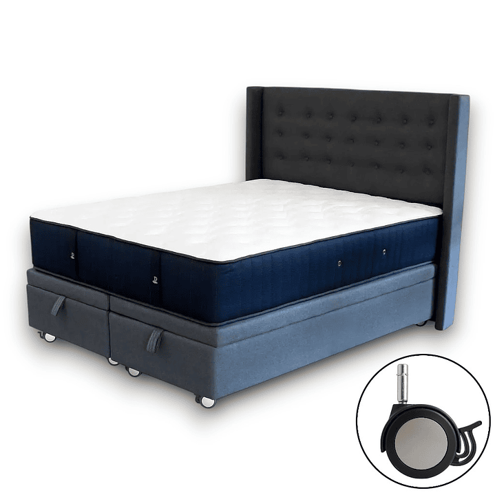 Cama Baul King + Colchon CIC + Respaldo / Con Ruedas (Gris) 3