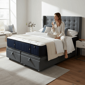 Cama Baul King + Colchon CIC + Respaldo / Con Ruedas (Gris)