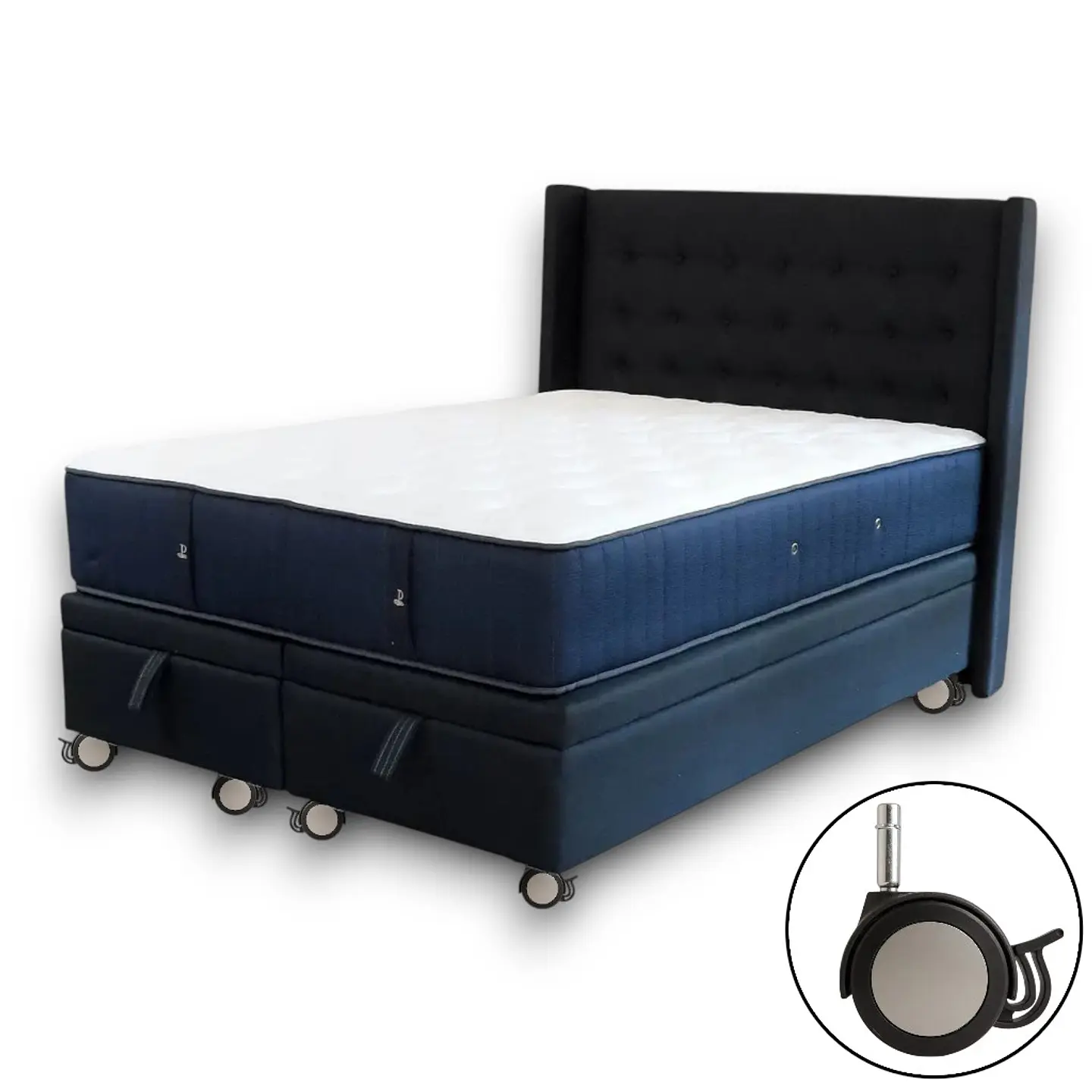 Cama Baul King + Colchon CIC + Respaldo / Con Ruedas (Negro) 3