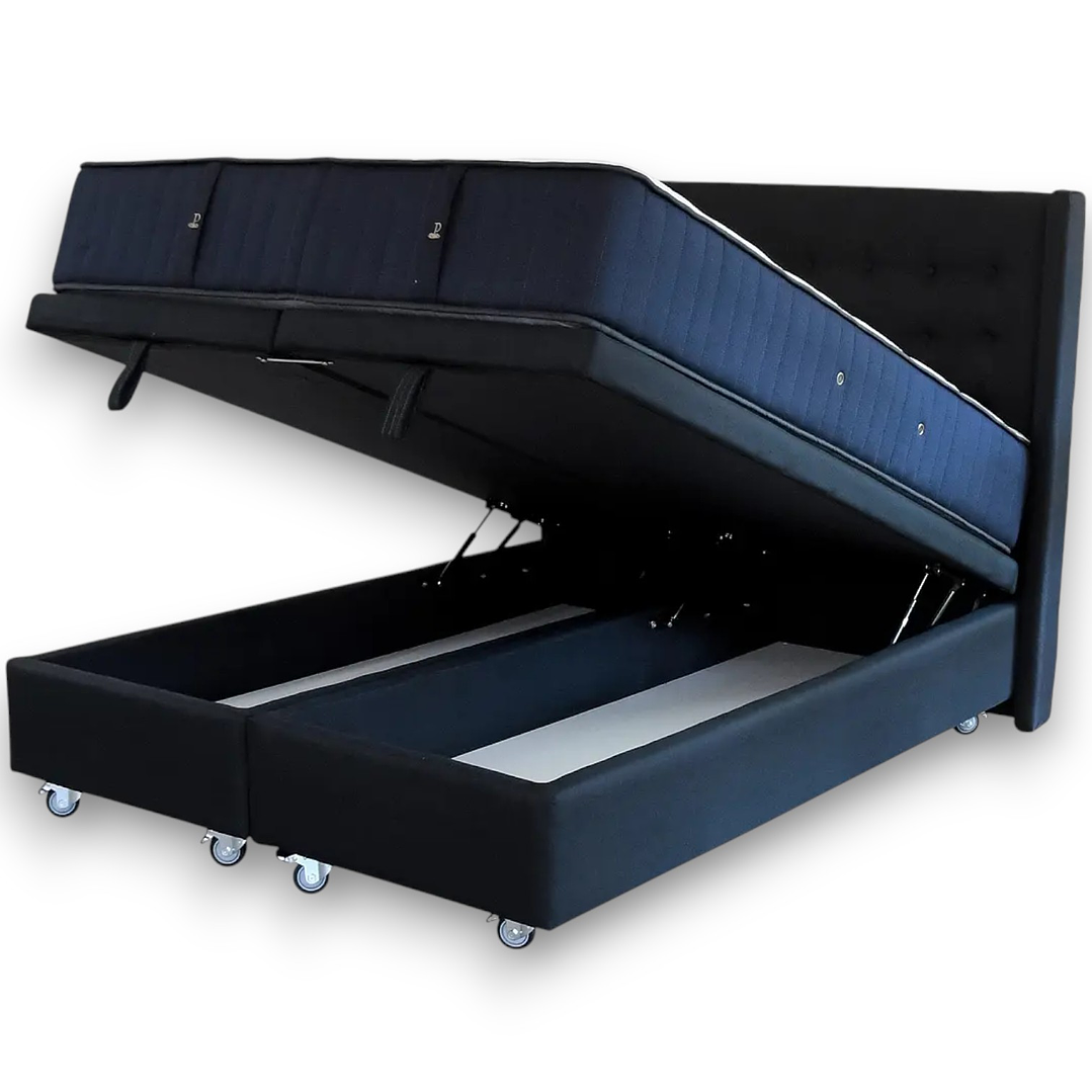 Cama Baul King + Colchon CIC + Respaldo / Con Ruedas (Negro) 8
