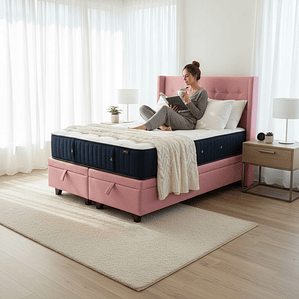 Cama Baul Super King + Colchon CIC + Respaldo / Con Patas (Rosa)