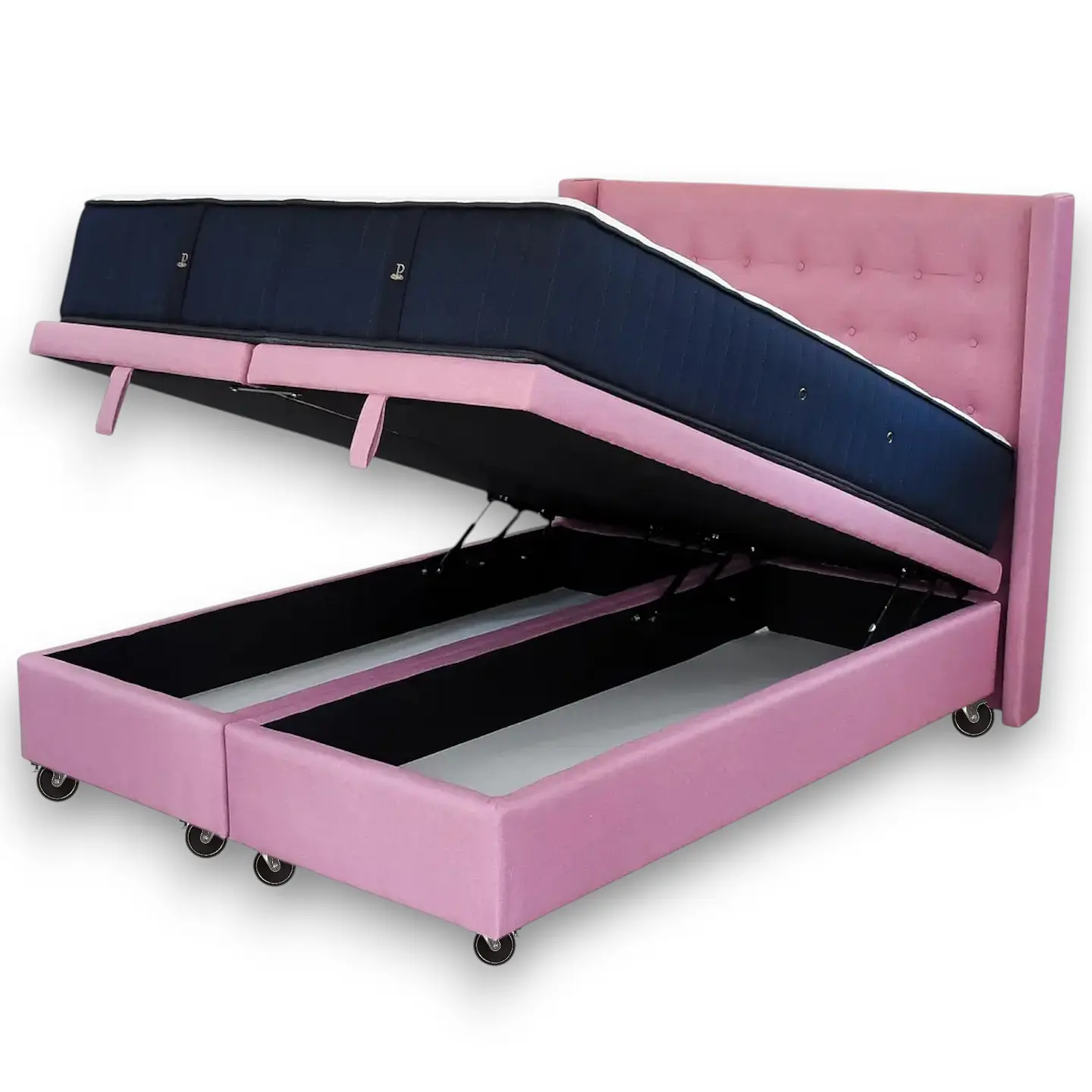 Cama Baul Super King + Colchon CIC + Respaldo / Con Ruedas (Rosa) 5