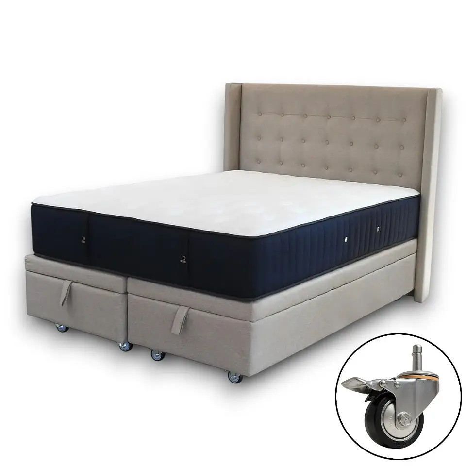 Cama Baul Super King + Colchon CIC + Respaldo / Con Ruedas (Beige) 9