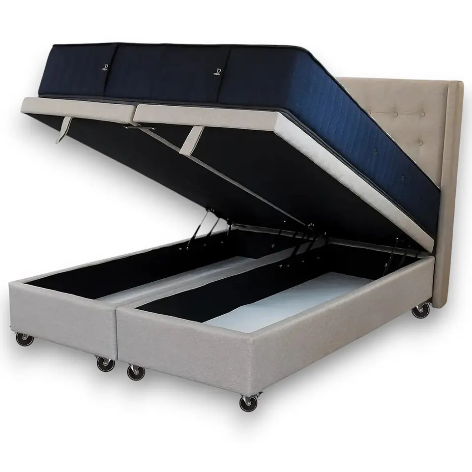 Cama Baul Super King + Colchon CIC + Respaldo / Con Ruedas (Beige) 8