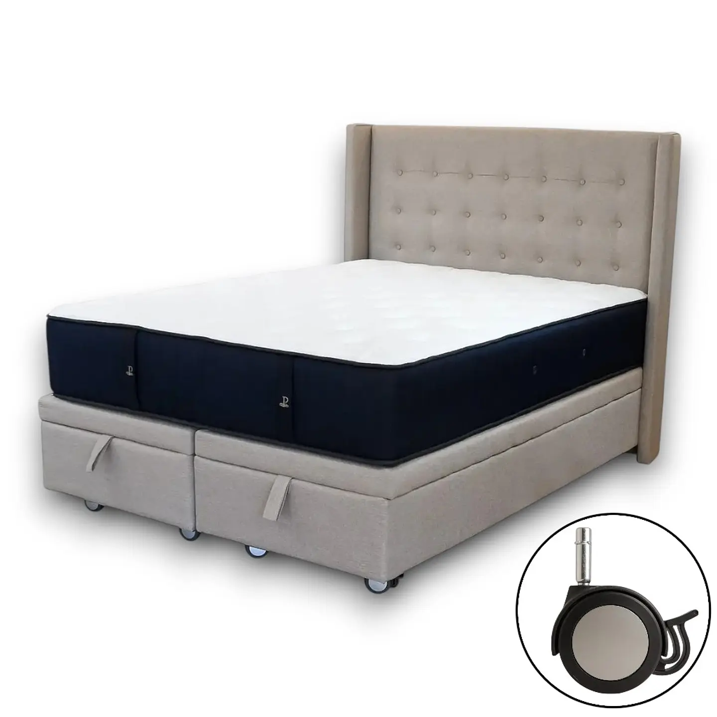 Cama Baul Super King + Colchon CIC + Respaldo / Con Ruedas (Beige) 3