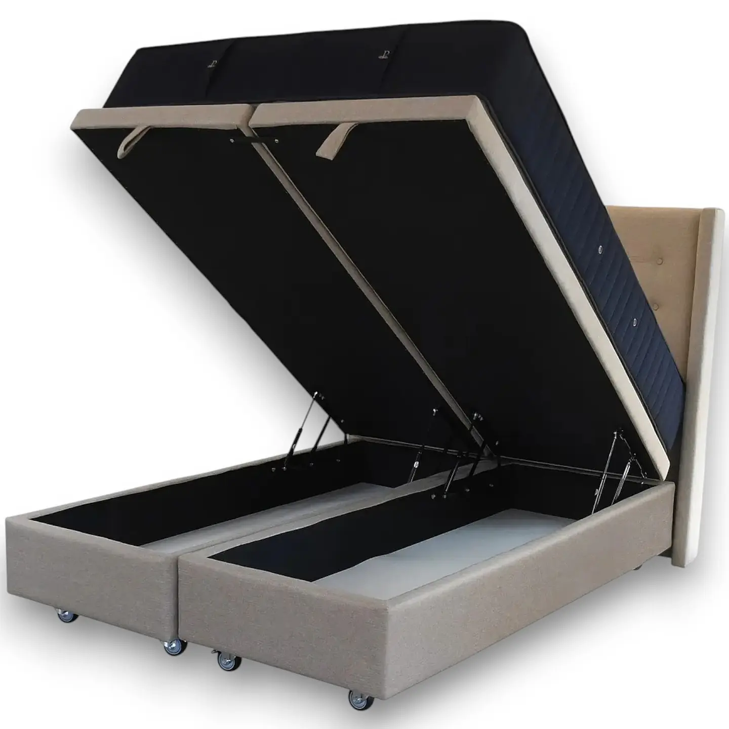 Cama Baul Super King + Colchon CIC + Respaldo / Con Ruedas (Beige) 5