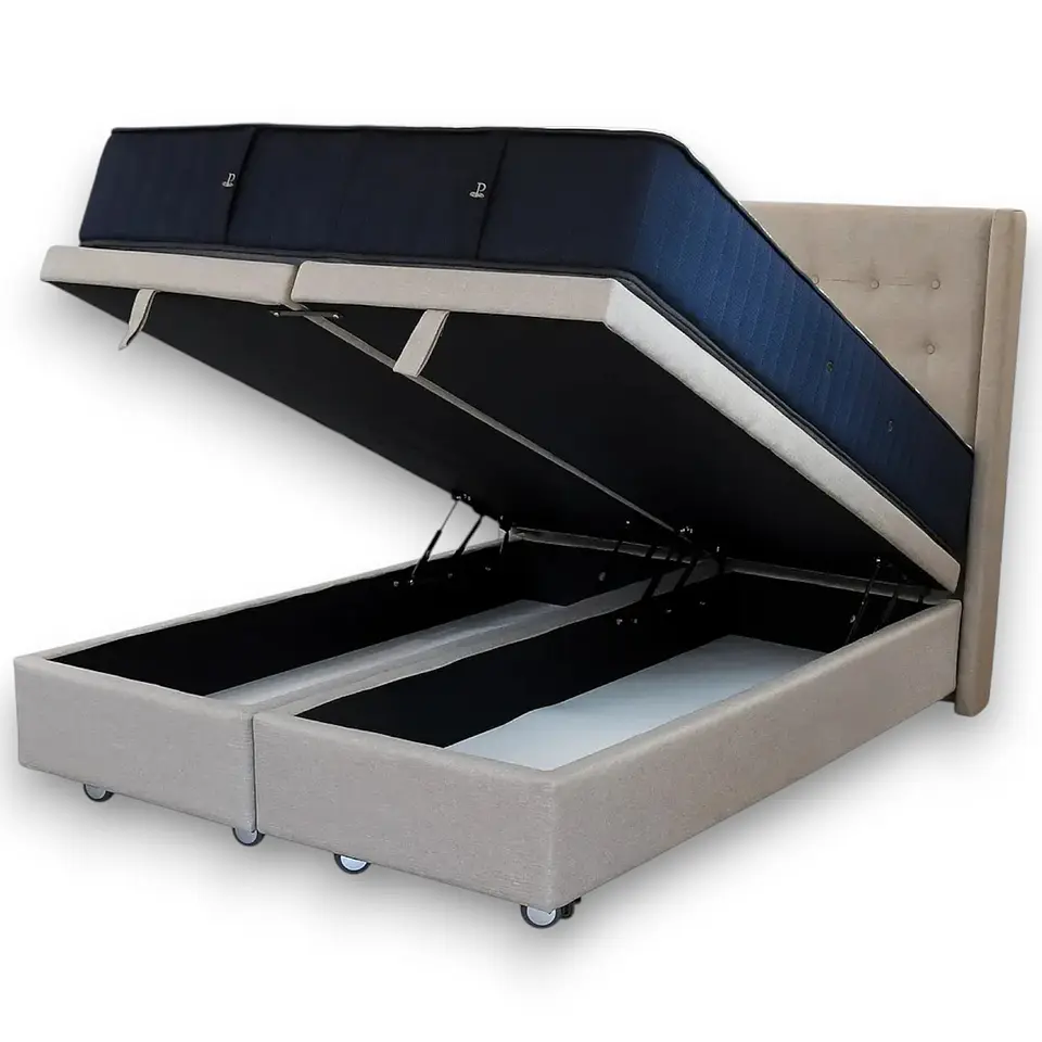 Cama Baul Super King + Colchon CIC + Respaldo / Con Ruedas (Beige) 2