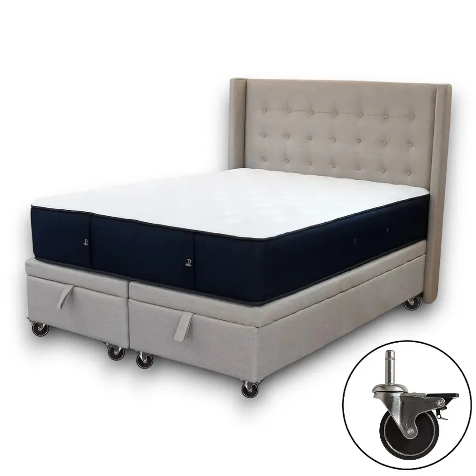 Cama Baul Super King + Colchon CIC + Respaldo / Con Ruedas (Beige) 6