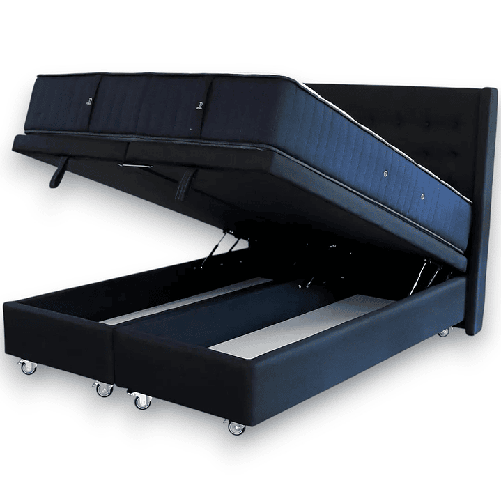 Cama Baul Super King + Colchon CIC + Respaldo / Con Ruedas (Negro) 8