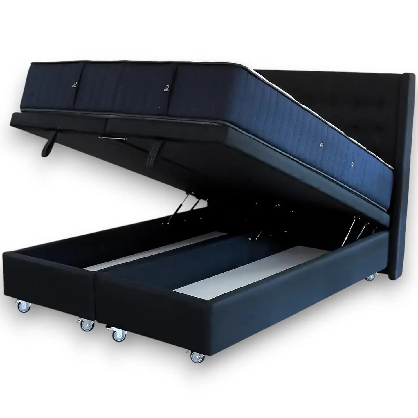 Cama Baul Super King + Colchon CIC + Respaldo / Con Ruedas (Negro) 8