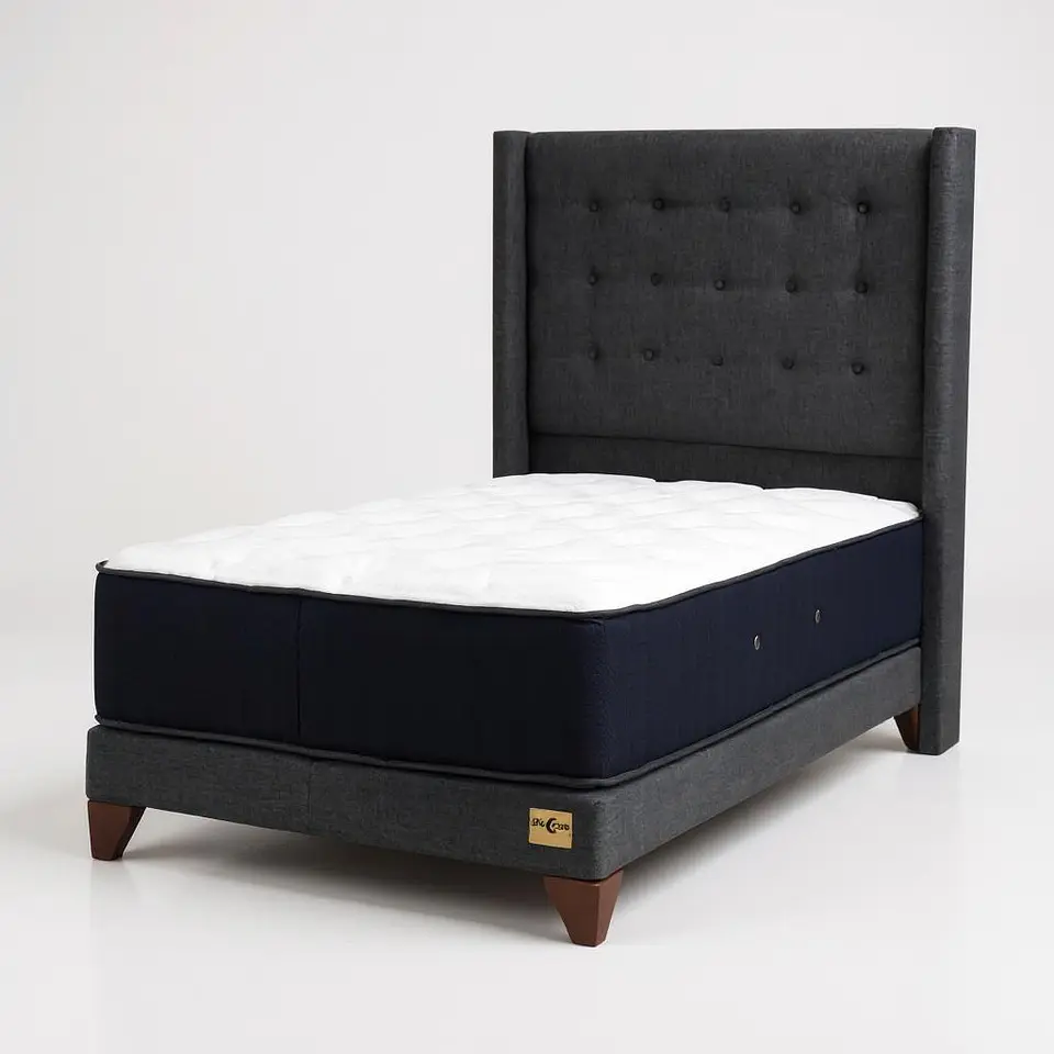 Cama 1.5 Plaza Box 13 cm Colchon CIC + Respaldo + Patas De Madera 5