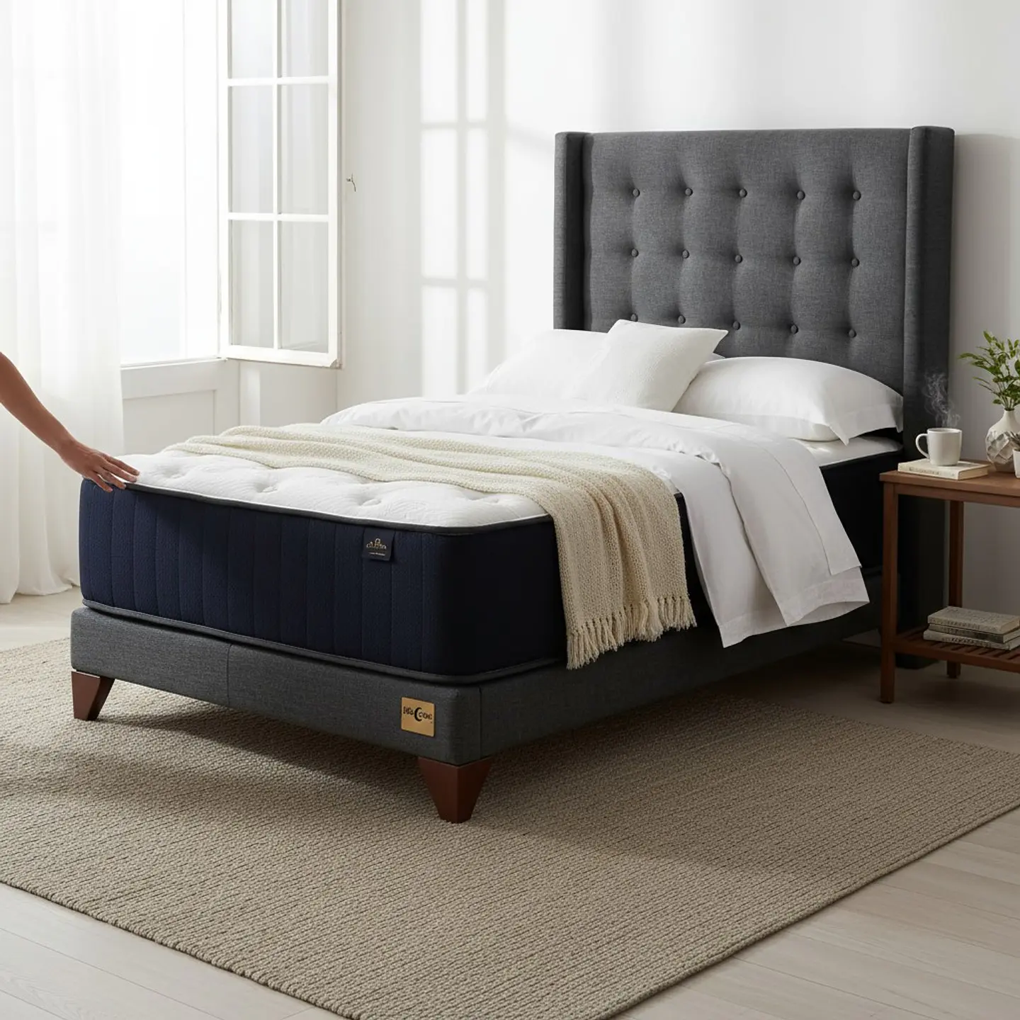 Cama 1.5 Plaza Box 13 cm Colchon CIC + Respaldo + Patas De Madera 4