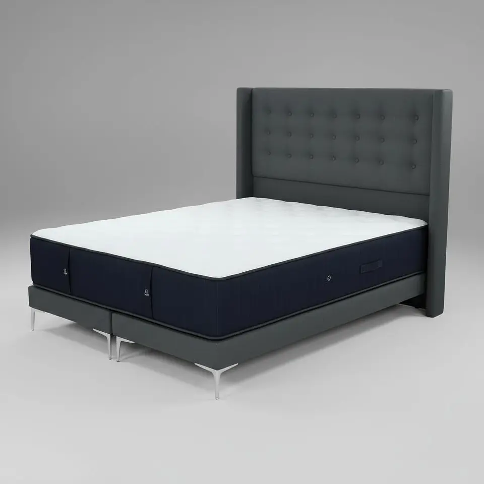 Cama Tradicional 2 Plazas Box 13 cm + Colchon CIC + Respaldo / Patas De Metal 15 cm 2