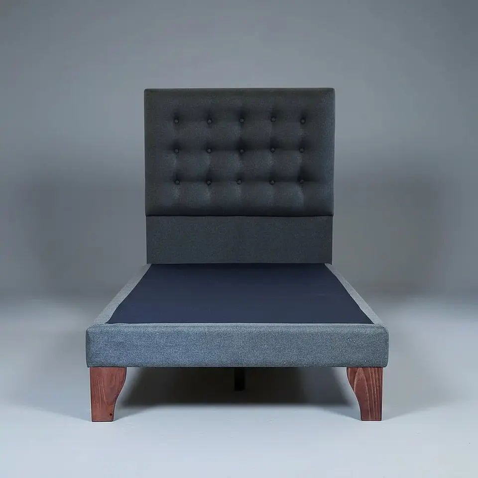 Base Para Cama De 1.5 Plaza Unica - Con Respaldo / Boton Capitonne 1