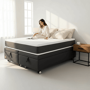 Cama Baul 2 Plazas + Colchon Ortopedic / Con Ruedas (Gris)