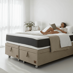 Cama Baul 2 Plazas + Colchon Ortopedic / Con Ruedas (Beige)