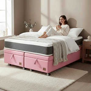 Cama Baul 2 Plazas + Colchon Ortopedic / Con Ruedas (Rosa)