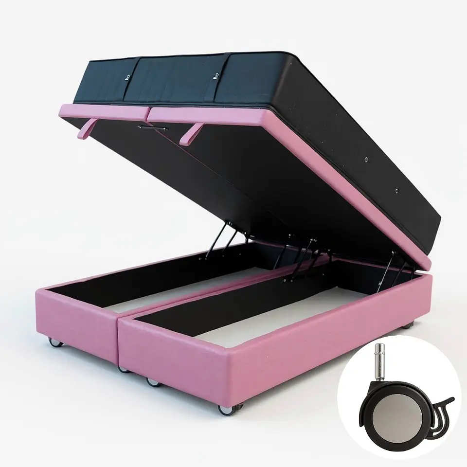 Cama Baul 2 Plazas + Colchon CIC / Con Ruedas (Rosa) 2