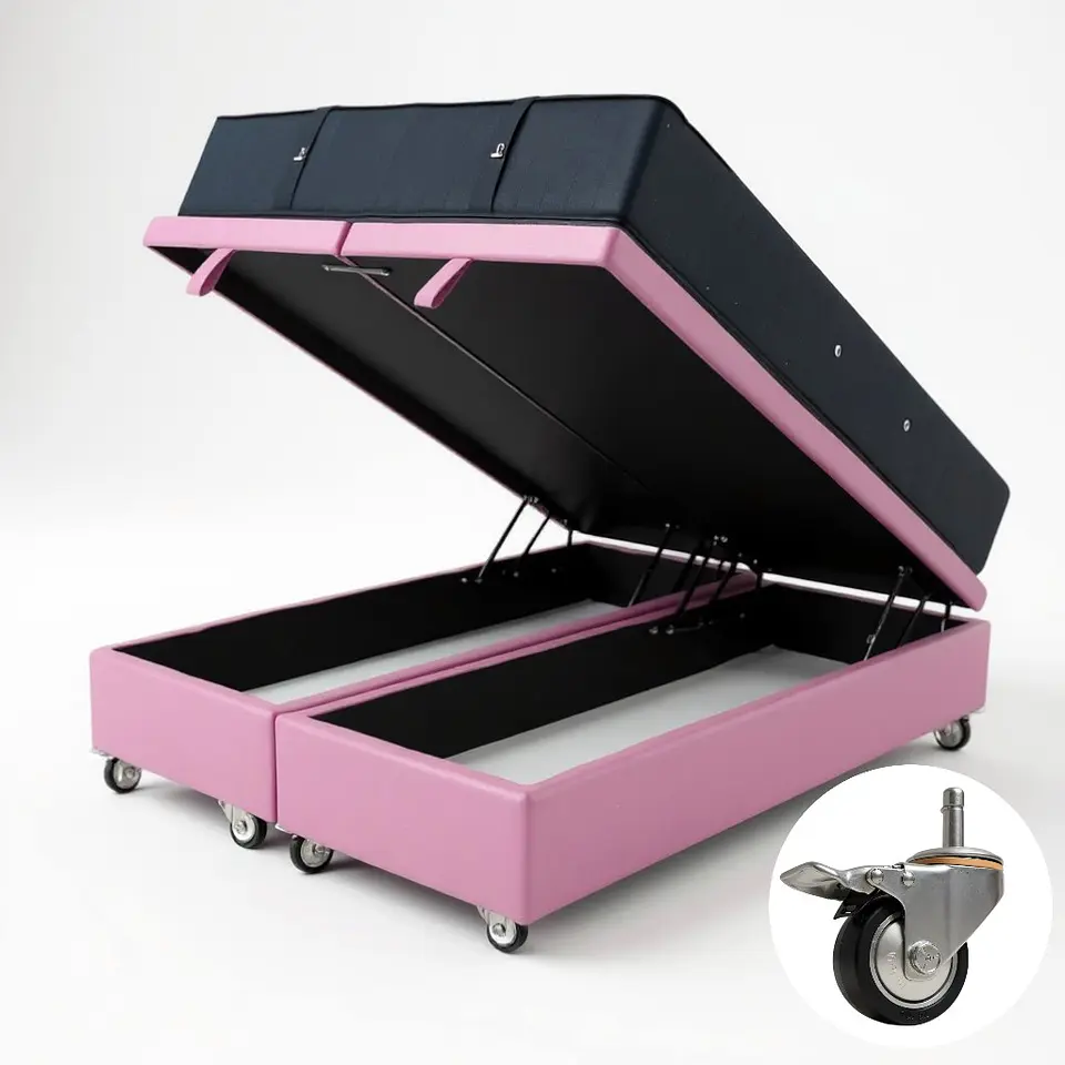 Cama Baul 2 Plazas + Colchon CIC / Con Ruedas (Rosa) 8