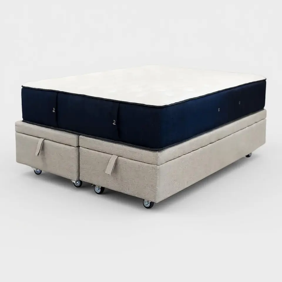 Cama Baul Full Dividida + Colchon CIC / Con Ruedas (Beige) 5