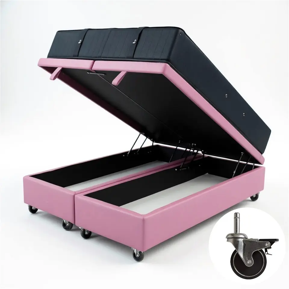Cama Baul Full Dividida + Colchon CIC / Con Ruedas (Rosa) 5