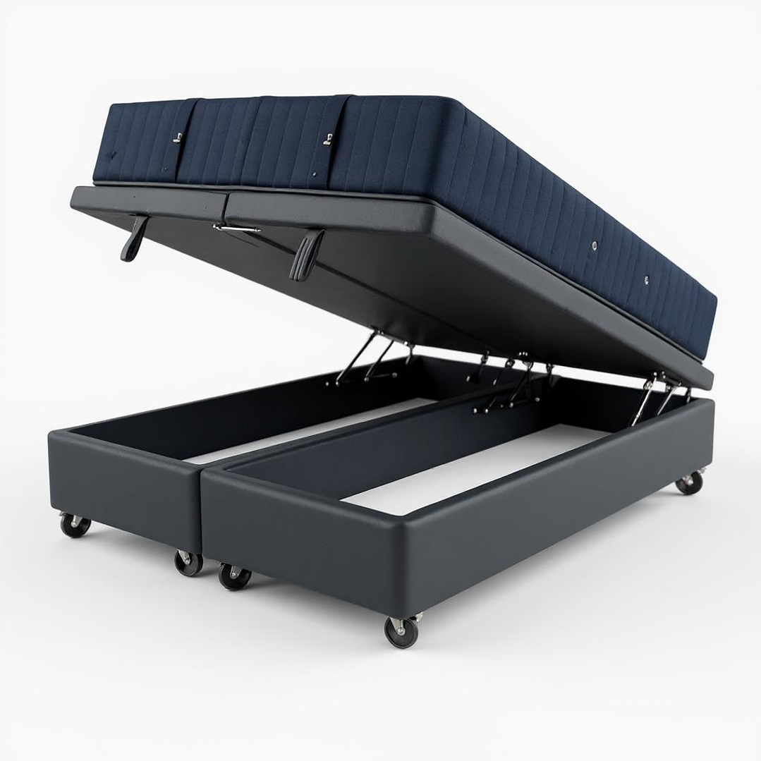 Cama Baul Full Dividida + Colchon CIC / Con Ruedas (Gris) 5