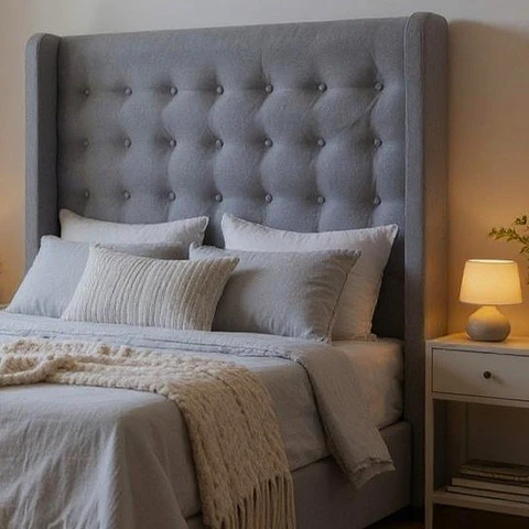 Respaldo De Cama De 1 Plaza  - Con Retorno / Botonne Basico  (Gris)