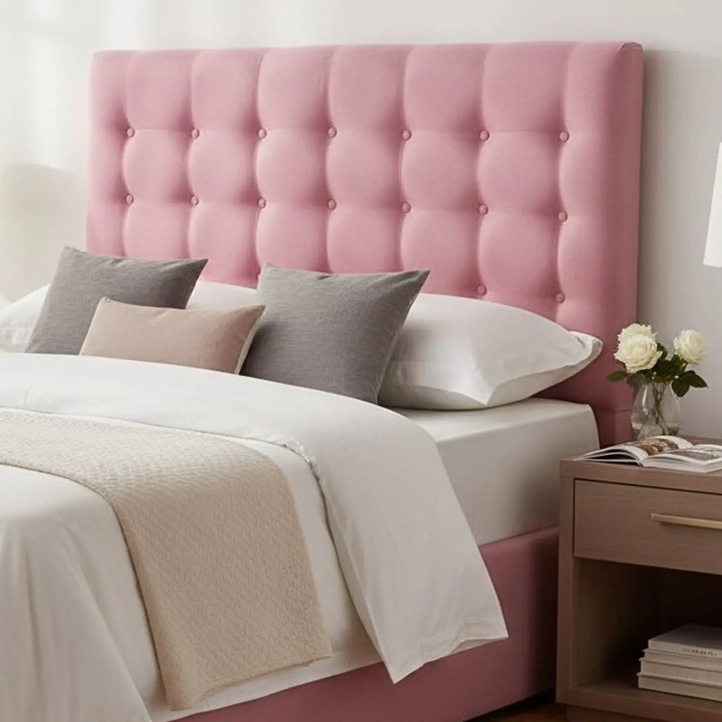Respaldo De Cama De 1.5 Plaza - Sin Retorno / Botonne Basico  (Rosa) 1