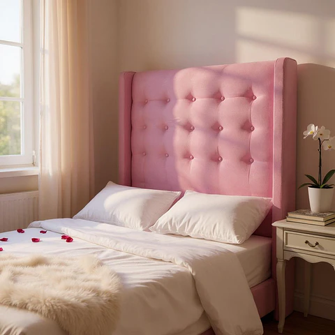 Respaldo De Cama De 1.5 Plaza - Con Retorno / Botonne Basico (Rosa)