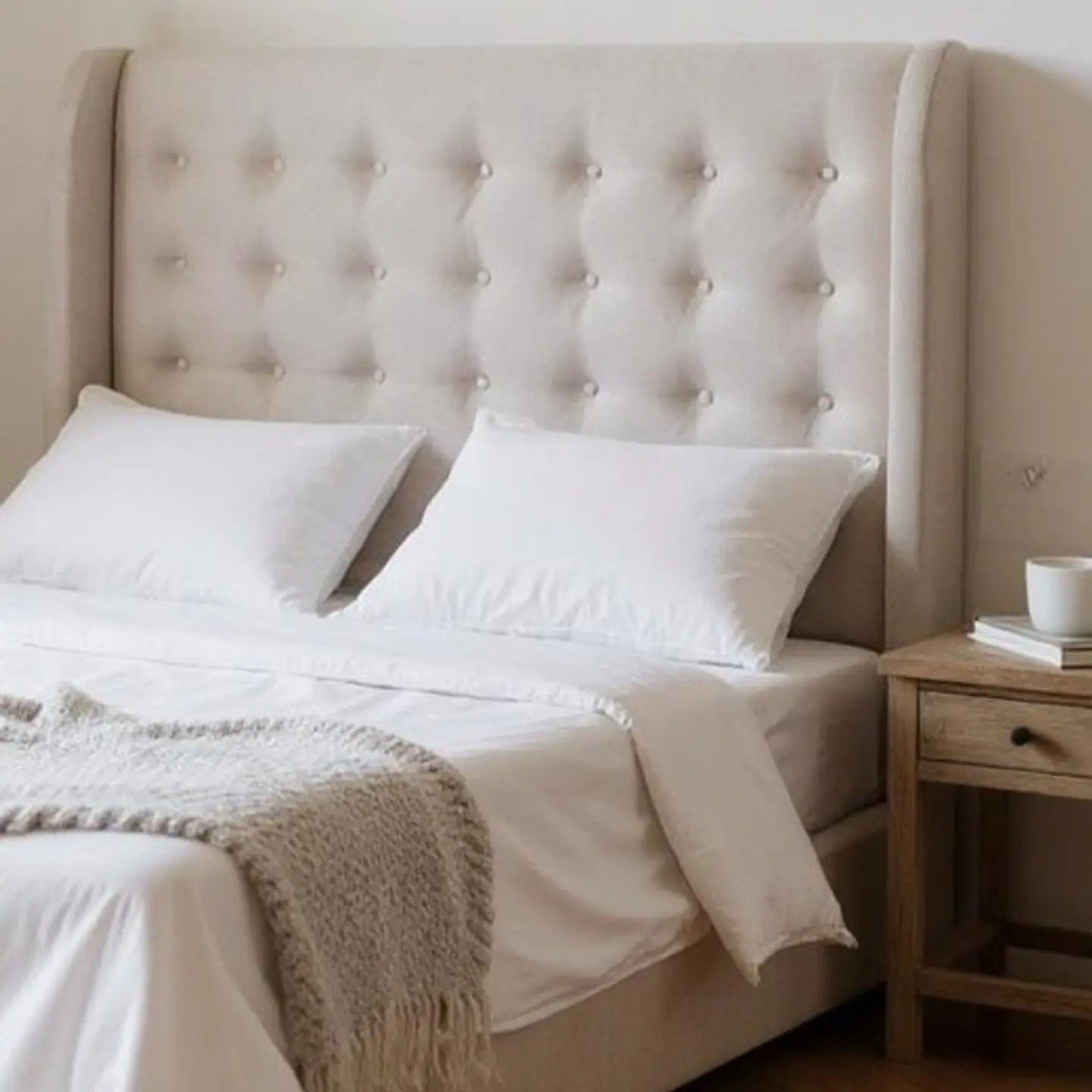 Respaldo De Cama De 1.5 Plaza - Con Retorno / Botonne Basico (Beige) 1
