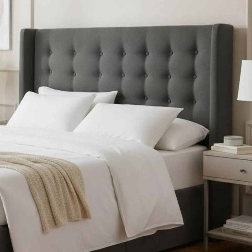 Respaldo De Cama De 2 Plazas - Con Retorno / Botonne Basico  (Gris) 1