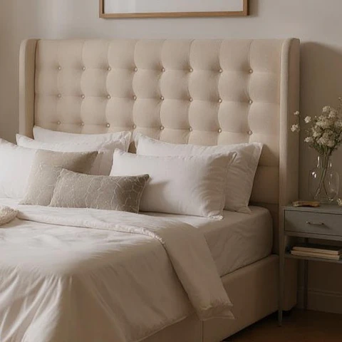 Respaldo De Cama De 2 Plazas - Con Retorno / Botonne Basico  (Beige)
