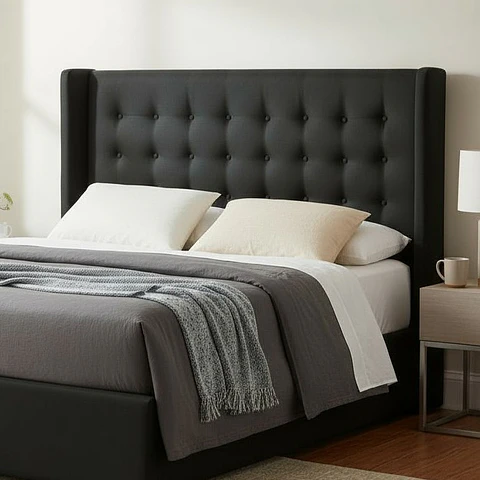 Respaldo De Cama De 2 Plazas - Con Retorno  / Botonne Basico  (Negro)