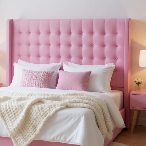 Respaldo De Cama King - Con Retorno  - Con Retorno / Botonne Basico (Rosa)