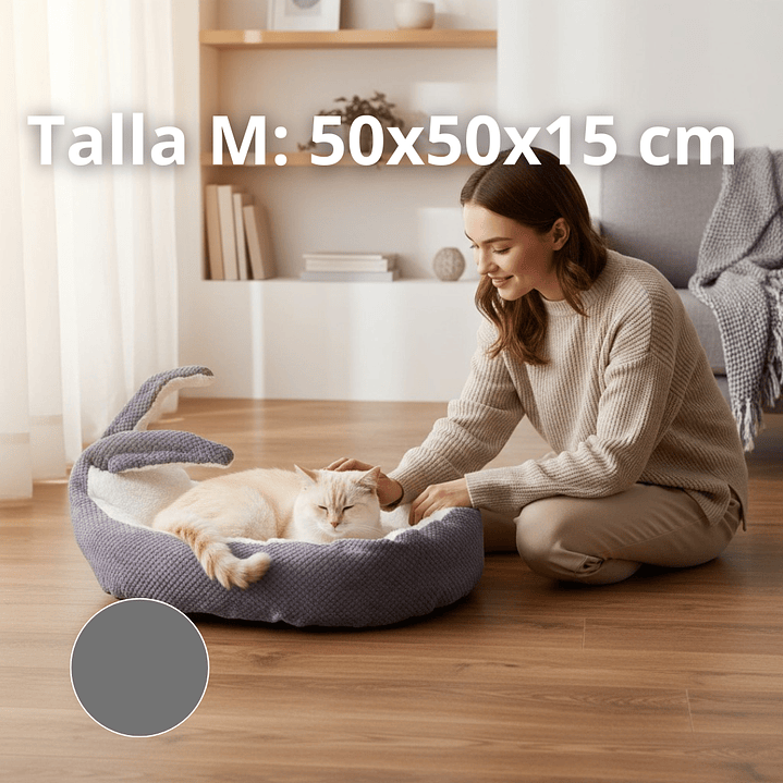 Cama Para Mascotas Con Orejas Conejo - Tallas S, M y L (Gris) 3