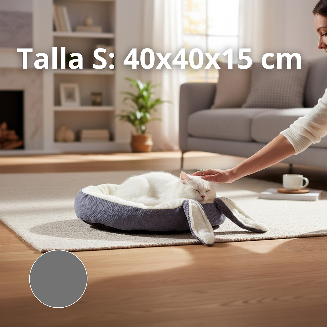 Cama Para Mascotas Con Orejas Conejo - Tallas S, M y L (Gris) 2