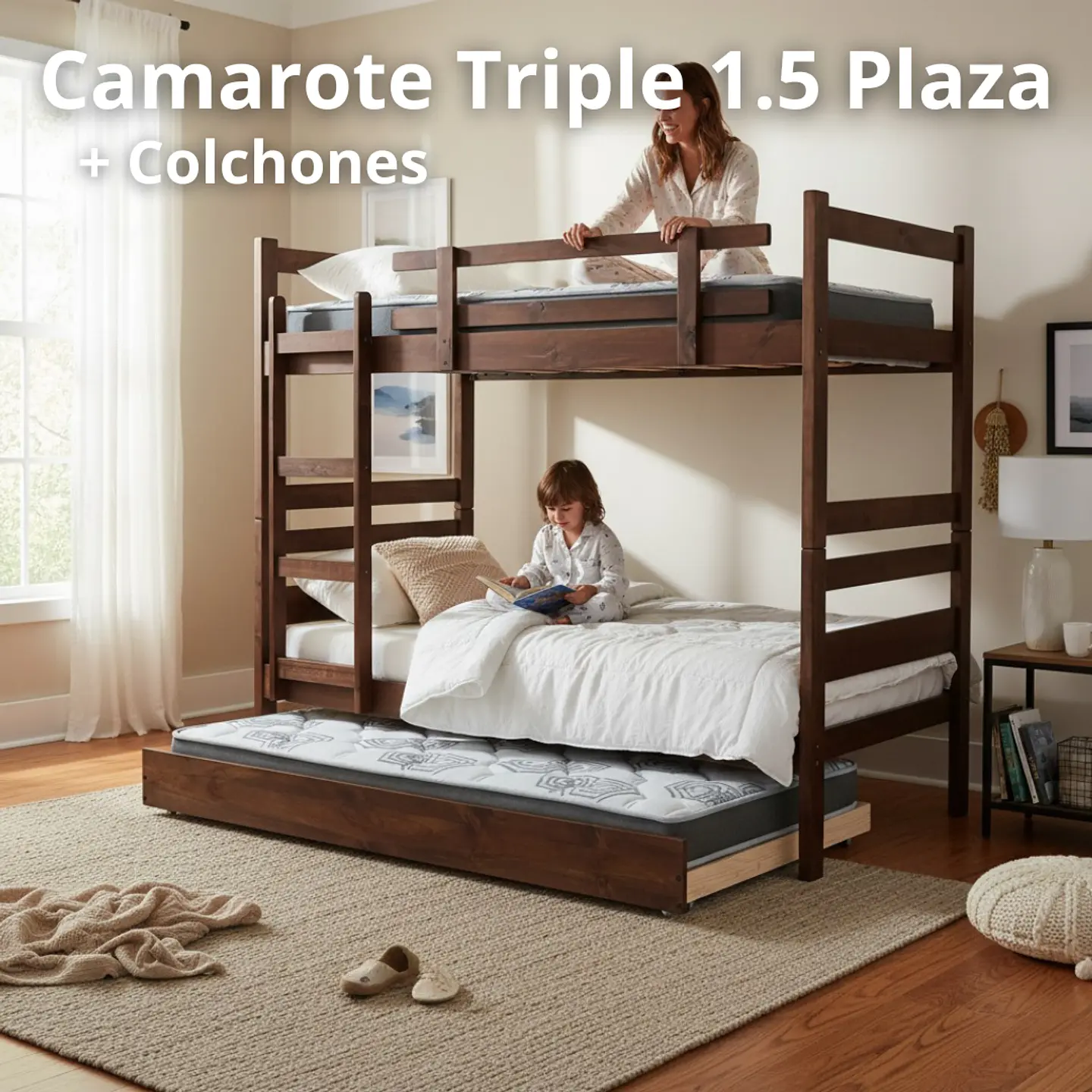 Camarote Desmontable Triple L200 cm /Colchones Ideal 1.5 Plaza 1