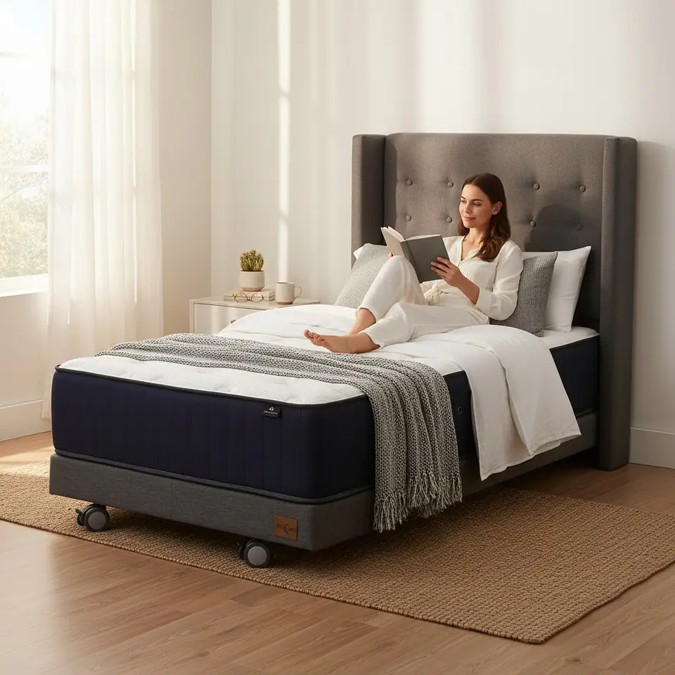 Cama 1 Plaza Box 13 cm + Colchon CIC Con Respaldo - Ruedas A Eleccion 1